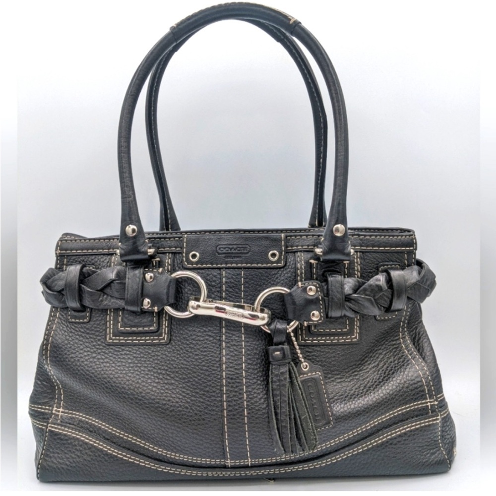 Coach Black Leather Hampton’s Braided Satchel EUC